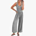 Women’s Sleeveless Jumpsuit with Elastic Waist and Wide Legs