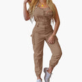 Women’s Sleeveless Jumpsuit with Shoulder Straps and Waist Belt