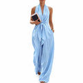 Women’s Sleeveless Jumpsuit with Straight Legs and Round Neckline
