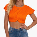 Women's Sleeveless Knot Front Crop Top with Ruffle Hem