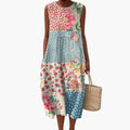 Women's Sleeveless Dress with Linen Blend and Open Shoulder Design