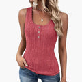 Women's Sleeveless Ribbed Tank Top with Button Detail
