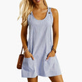 Women’s Sleeveless Striped Mini Dress with Side Pockets and Round Neck