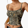 Women’s Sleeveless Top with Camouflage Print and Lightweight Fabric