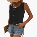 Women’s Sleeveless Top with Decorative Buttons and Round Neck