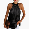 Women's Sleeveless Top with Halter Design and Round Neckline