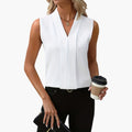 Women's Sleeveless Top with Round Neckline and Plain Surface
