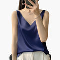 Women’s Sleeveless Top with Satin Fabric and V-Neck