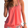 Women's Square Neck Tankini Swimsuit with Shorts – Floral Leaf Print Two-Piece Bathing Suit