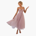 Women’s Strapless Midi Dress with Layered Tulle Skirt