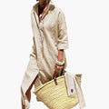 Women’s Midi Dress with Round Neck and Striped Pattern