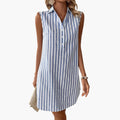 Women’s Striped Shirt Dress with Button-Down Collar Midi Dress