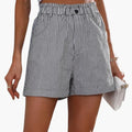 Women's Striped Shorts with Elastic Waist and Pockets
