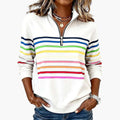 Women's Sweatshirt with Half Zip Closure and Striped Surface
