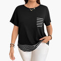 Women’s T-Shirt with Chest Pocket and Striped Hem