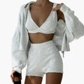 Women’s Three-Piece Set with Crop Top, Hoodie, and Shorts