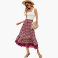 Women's Tiered Maxi Skirt with Elastic Waistband and Printed Surface