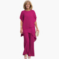 Women's Two Piece Set with Asymmetric Top and Wide Leg Pants