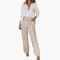 Women’s Two-Piece Blouse and Pants Set – Long Sleeve Button-Down Top with Straight Leg Pants