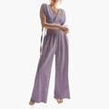Women’s Two-Piece Jumpsuit with V-Neck and Elastic Waist