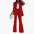 Women’s Two-Piece Pants Suit Set – Button-Front Blazer and Straight Leg Pants
