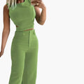 Women’s Two-Piece Set with Crop Top and High-Waist Pants