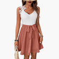 Women's Two-Piece Set with Lace Top and Tie Waist Skirt