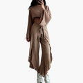 Women’s Two Piece Outfit with Tie Top and Slit Pants