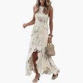 Women's Two Piece Set with Openwork Top and Asymmetrical Skirt