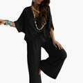 Women's Two Piece Set with V Neck and Wide Leg Pants