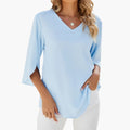 Women’s V-Neck 3/4 Sleeve Blouse – Woven Top