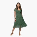 Women’s V-Neck A-Line Dress with Short Sleeves and Flared Hem