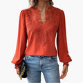 Women’s V-Neck Blouse Long Sleeve Loose Fit Top