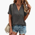 Women’s V-Neck Button Placket Short Sleeve T-Shirt