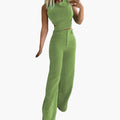 Women’s V-Neck Crop Top and High-Waisted Pants Set – Two-Piece Outfit