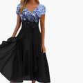 Women’s V-Neck Dress with Floral Detail and Chiffon Skirt