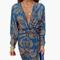 Women’s V-Neck Floral Midi Dress with Long Sleeves