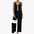 Women’s V-Neck Jumpsuit with Decorative Detail