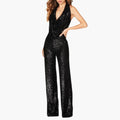 Women’s V-Neck Jumpsuit with Decorative Surface