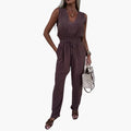 Women’s V-Neck Jumpsuit with Tie Waist