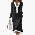 Women’s Midi Dress with V Neck and Button Detail