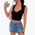 Women’s V-Neck Ribbed Crop Top – Summer Cotton Blend
