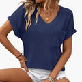 Women’s V-Neck Rolled Sleeve Short Sleeve T-Shirt with Chest Pocket