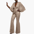 Women’s V-Neck Sequined Wide Leg Jumpsuit