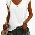 Women’s V-Neck Short Sleeve Pullover T-Shirt with Plain Finish