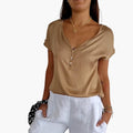 Women’s V-Neck T-Shirt with Loose Fit and Short Sleeves
