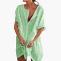 Women’s V-Neck Tunic Dress with Loose Fit and Short Sleeves