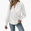 Women’s V-Neck Wrap Front Sweater Top – Long Sleeve Cross-Over Pullover Blouse