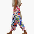 Women’s Wide Leg Floral Pants with Pockets – Pull-On Full-Length Pants