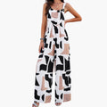 Women’s Wide Leg Jumpsuit with Adjustable Straps – Printed One-Piece